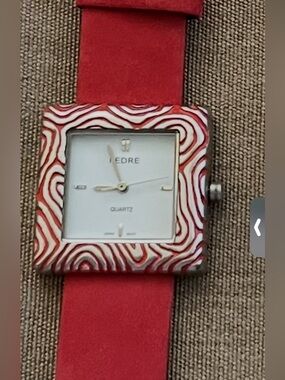 Red Orange Patterned Square Dial Women's Watch by Pedre Watch.